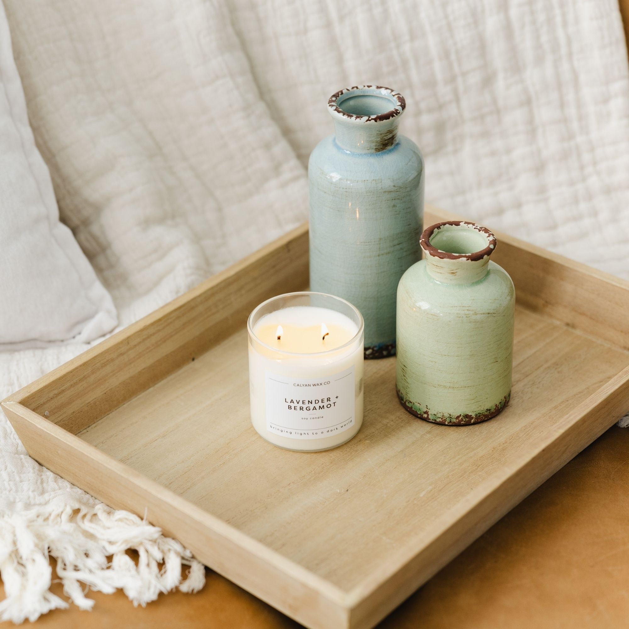 Lavender + Bergamot Soy Candle in a Glass Tumbler - Calyan Wax Co.