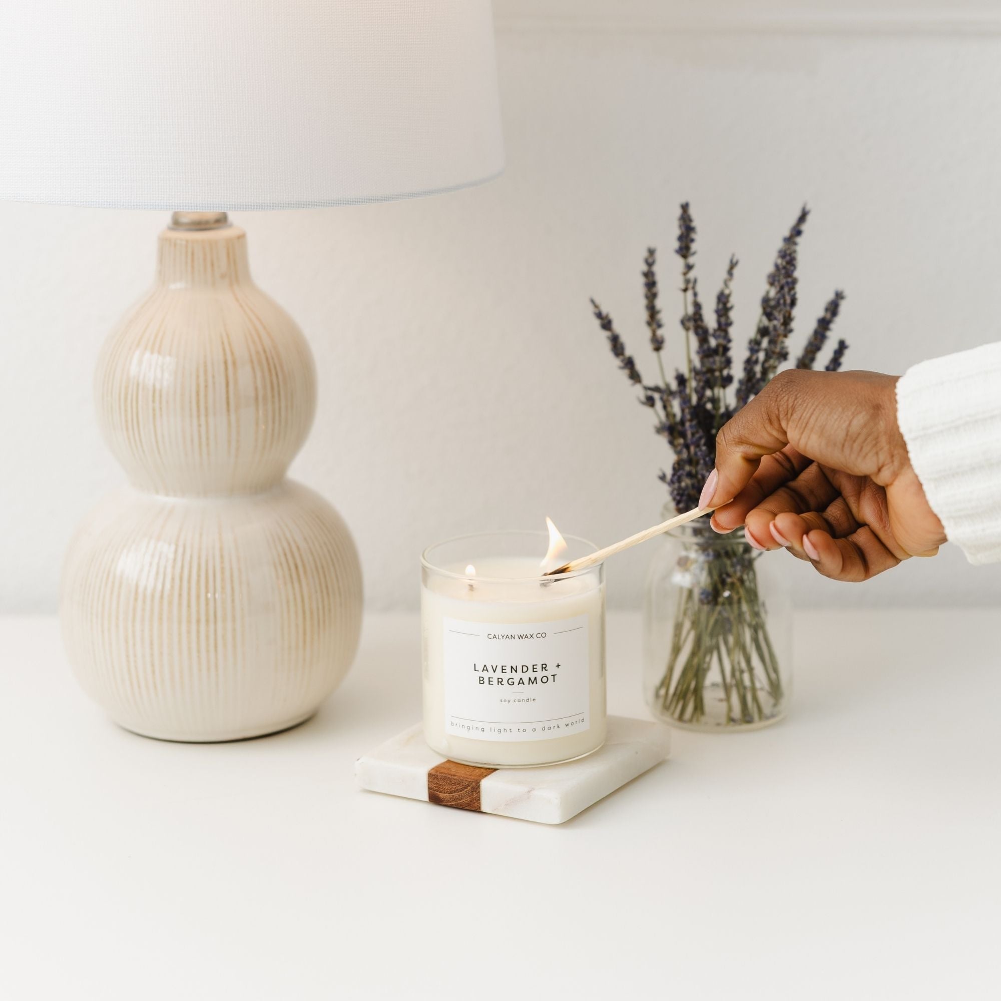 Lavender + Bergamot Soy Candle in a Glass Tumbler - Calyan Wax Co.