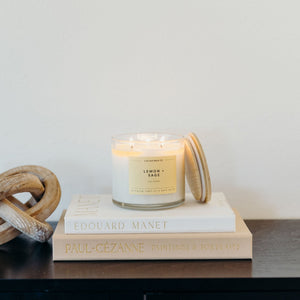 Lemon + Sage 3 - Wick Clear Glass Tumbler Soy Candle - Calyan Wax Co.