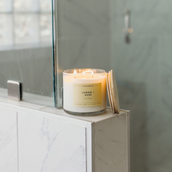 Lemon + Sage 3 - Wick Clear Glass Tumbler Soy Candle - Calyan Wax Co.