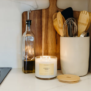 Lemon + Sage 3 - Wick Clear Glass Tumbler Soy Candle - Calyan Wax Co.