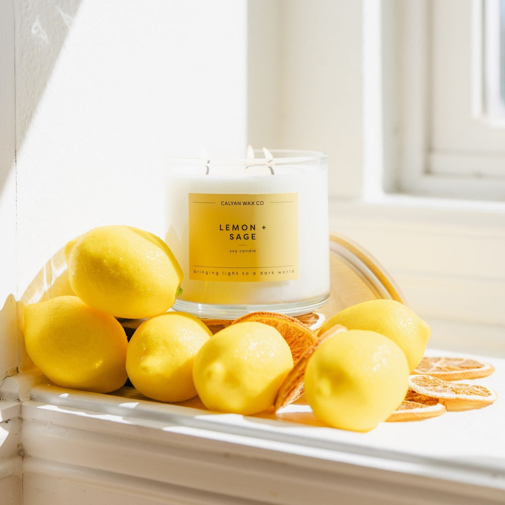 Lemon + Sage 3 - Wick Clear Glass Tumbler Soy Candle - Calyan Wax Co.