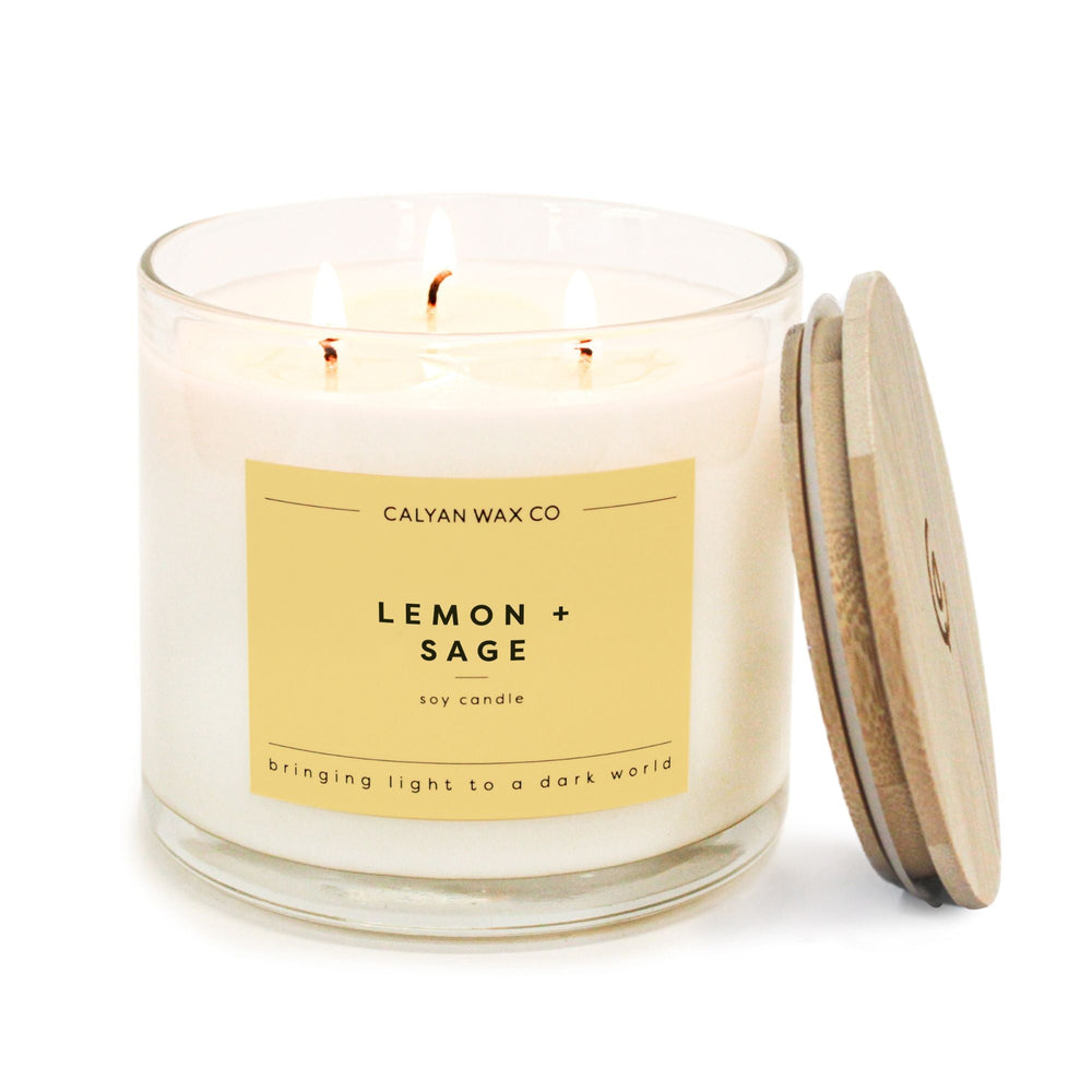 Lemon + Sage 3 - Wick Clear Glass Tumbler Soy Candle - Calyan Wax Co.