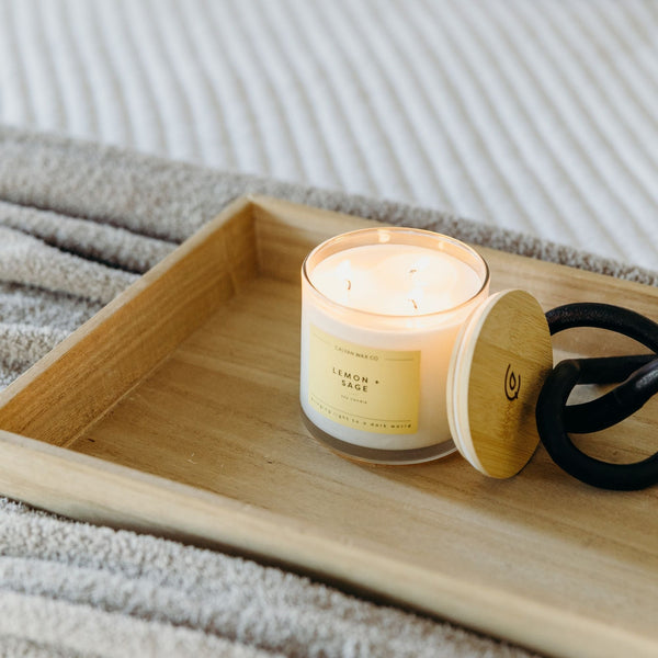 Lemon + Sage 3 - Wick Clear Glass Tumbler Soy Candle - Calyan Wax Co.