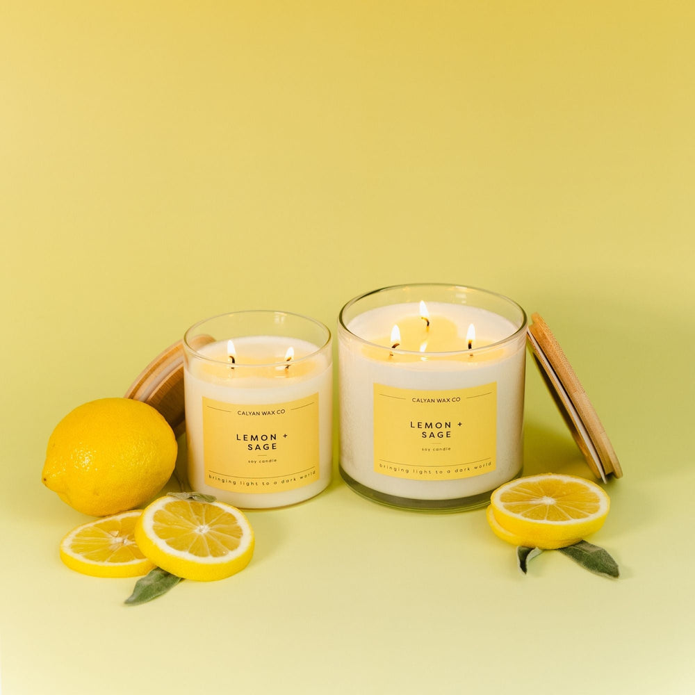 Lemon + Sage Glass Tumbler Soy Candle - Calyan Wax Co.