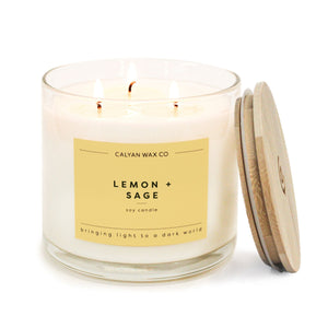 Lemon + Sage 3 - Wick Clear Glass Tumbler Soy Candle - Calyan Wax Co.