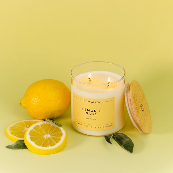 Lemon + Sage Glass Tumbler Soy Candle - Calyan Wax Co.