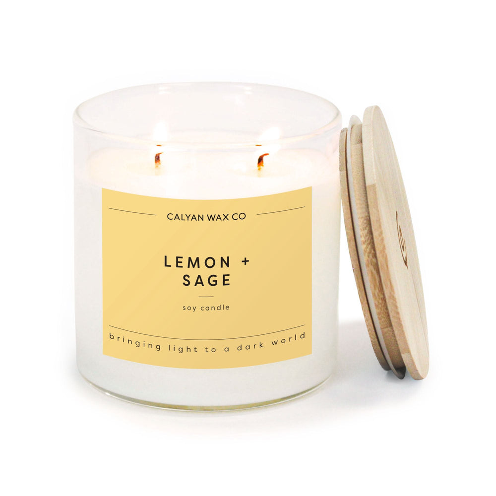 Lemon + Sage Glass Tumbler Soy Candle - Calyan Wax Co.