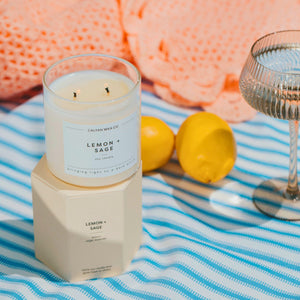 Lemon + Sage Glass Tumbler Soy Candle - Calyan Wax Co.