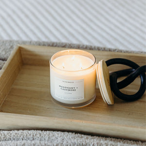 Mahogany + Cashmere 3 - Wick Clear Glass Tumbler Soy Candle - Calyan Wax Co.