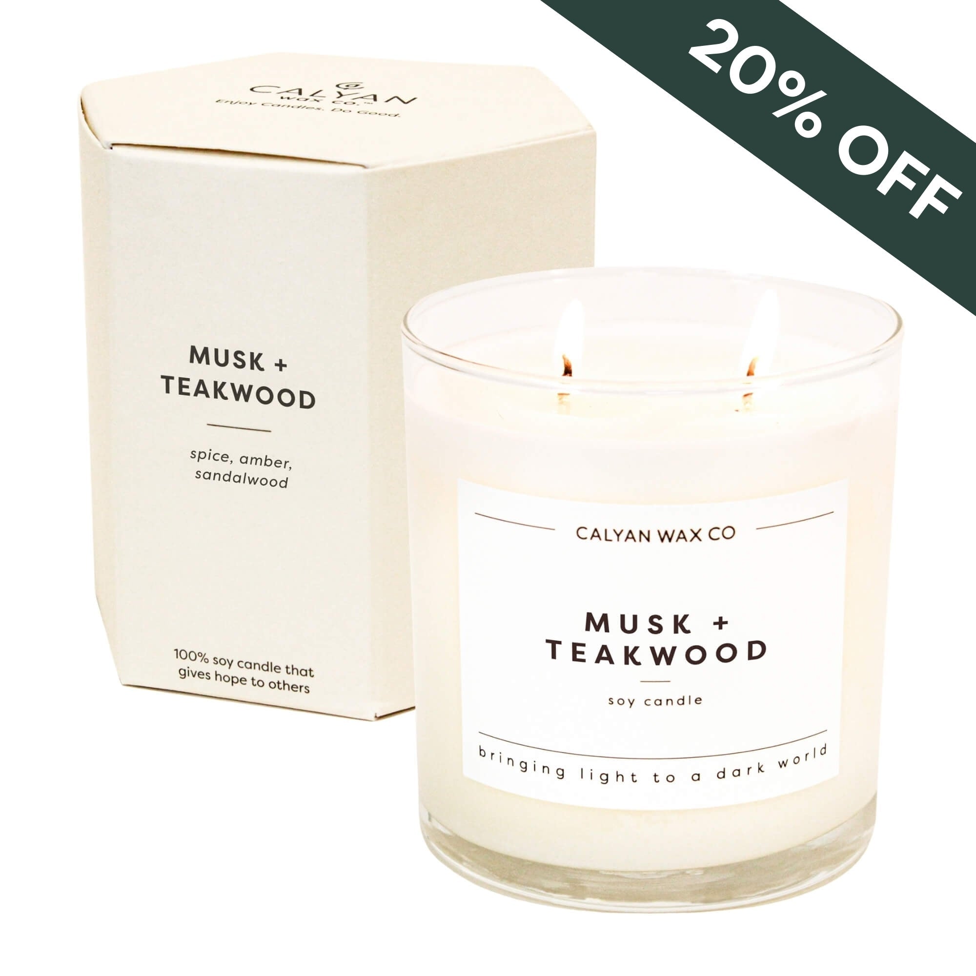 Calyan Wax Co. Musk + Teakwood Glass Tumbler Soy Candle - Thumbnail 4