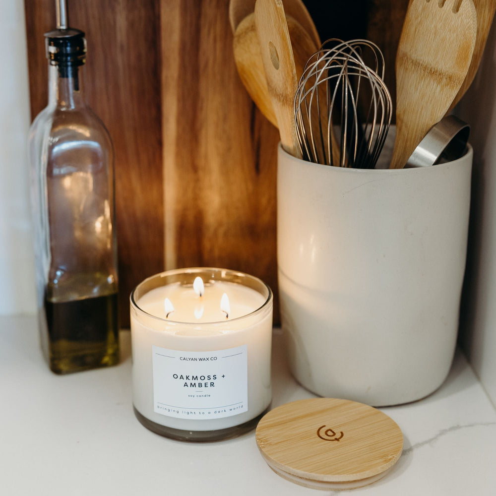 Oakmoss + Amber 3 - Wick Clear Glass Tumbler Soy Candle - Calyan Wax Co.
