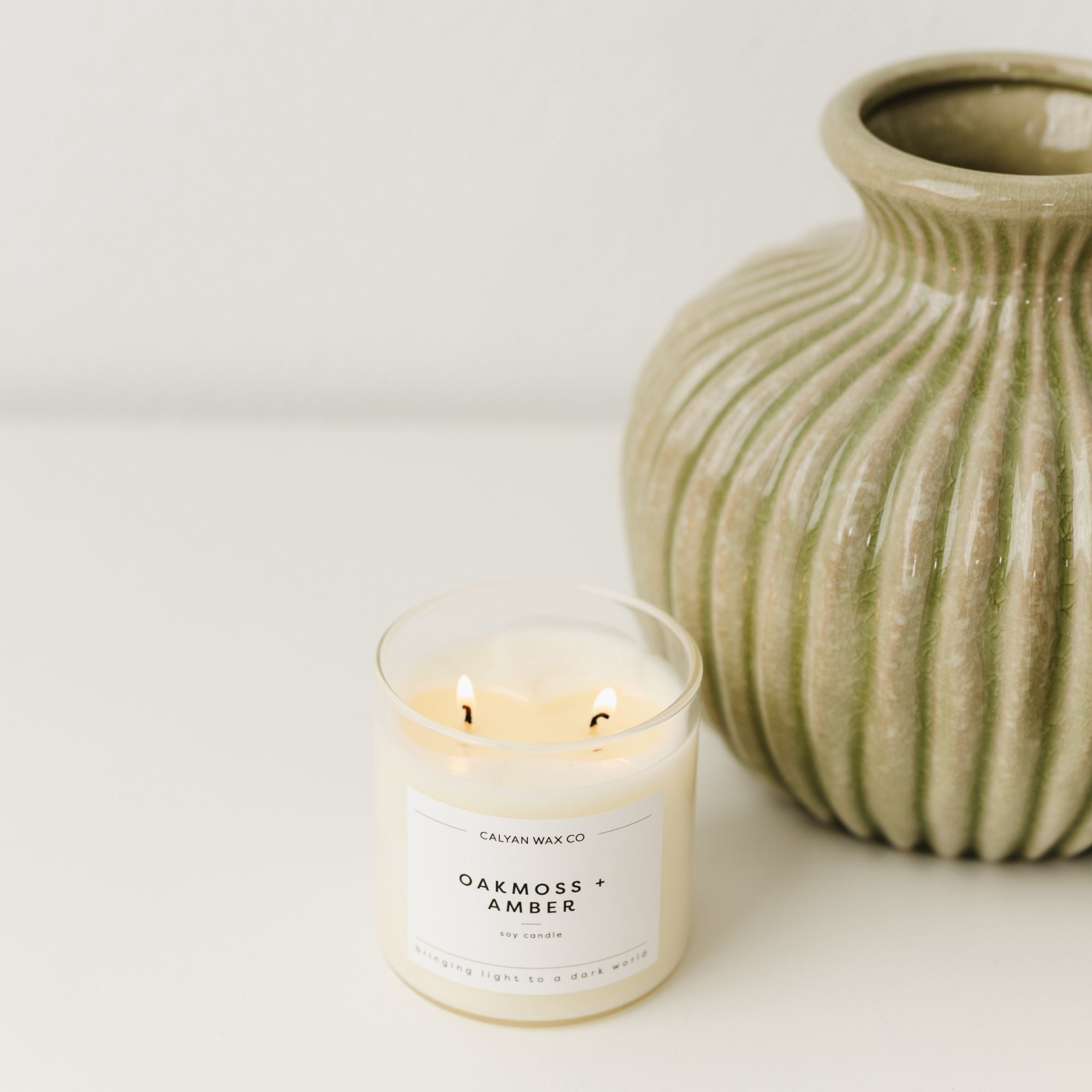 Oakmoss + Amber Soy Candle in a Glass Tumbler - Calyan Wax Co.