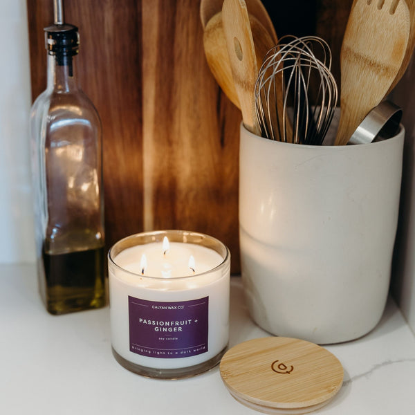 Passionfruit + Ginger 3 - Wick Clear Glass Tumbler Soy Candle - Calyan Wax Co.