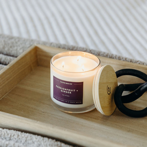 Passionfruit + Ginger 3 - Wick Clear Glass Tumbler Soy Candle - Calyan Wax Co.