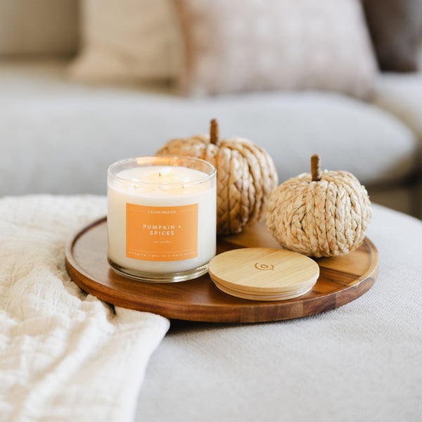 Pumpkin + Spices 3-Wick Clear Glass Tumbler Soy Candle - Calyan Wax Co.
