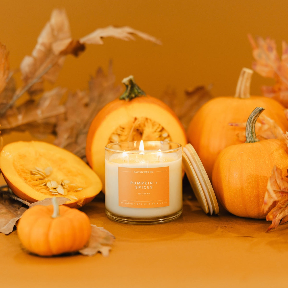 Pumpkin + Spices 3-Wick Clear Glass Tumbler Soy Candle - Calyan Wax Co.