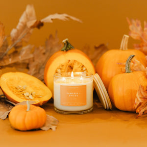 Pumpkin + Spices 3-Wick Clear Glass Tumbler Soy Candle - Calyan Wax Co.