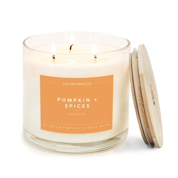 Pumpkin + Spices 3-Wick Clear Glass Tumbler Soy Candle - Calyan Wax Co.