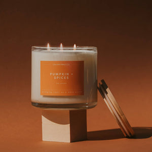 Pumpkin + Spices 3-Wick Clear Glass Tumbler Soy Candle - Calyan Wax Co.