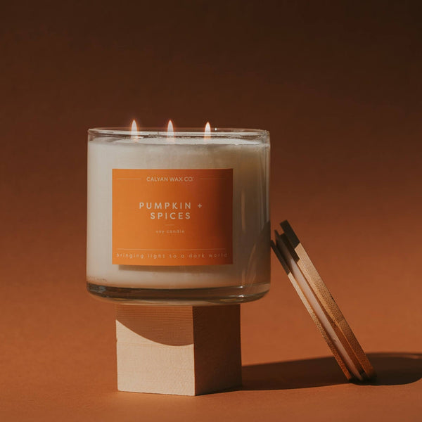 Pumpkin + Spices 3-Wick Clear Glass Tumbler Soy Candle - Calyan Wax Co.