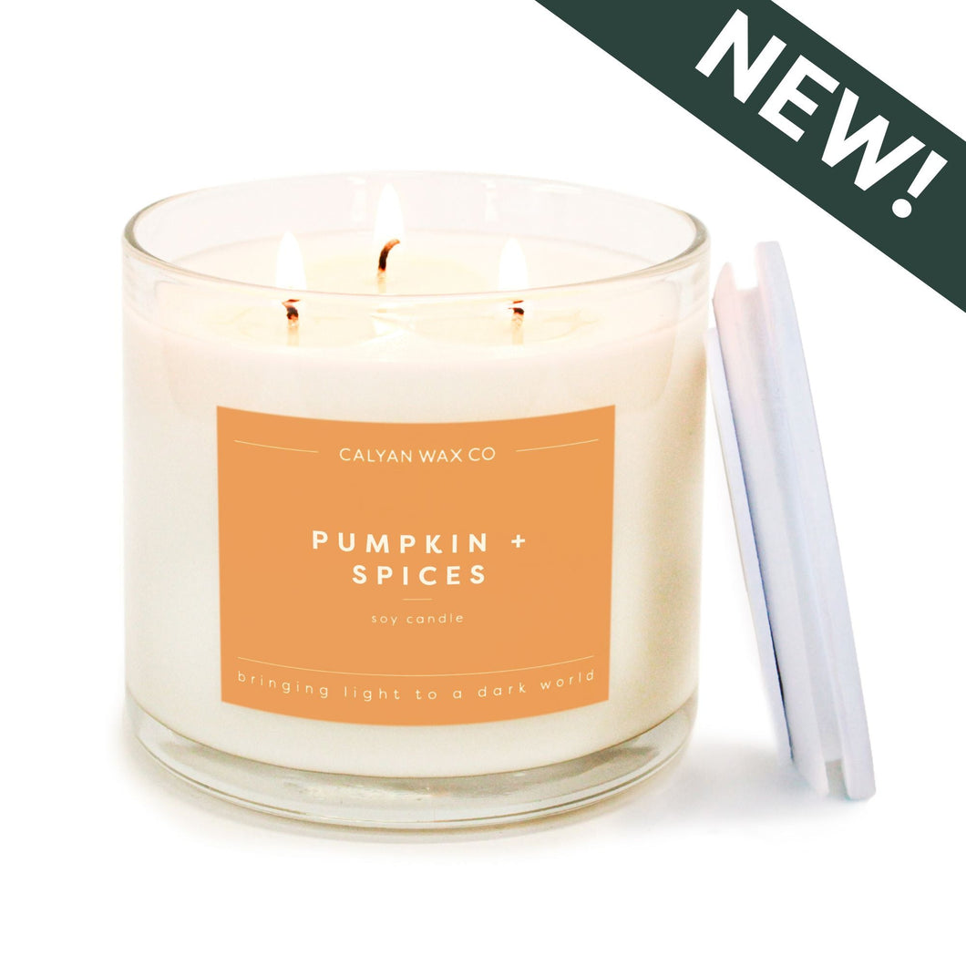 Pumpkin + Spices 3 - Wick Clear Glass Tumbler Soy Candle - Calyan Wax Co.