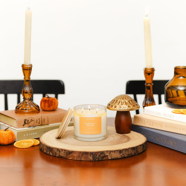 Pumpkin + Spices 3-Wick Clear Glass Tumbler Soy Candle - Calyan Wax Co.