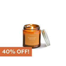 Load image into Gallery viewer, Pumpkin + Spices Mini Amber Jar Soy Candle | Limited Release - Calyan Wax Co.