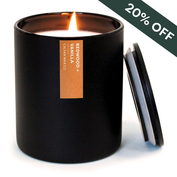 Redwood + Vanilla Matte Black Tumbler Soy Candle - Calyan Wax Co.