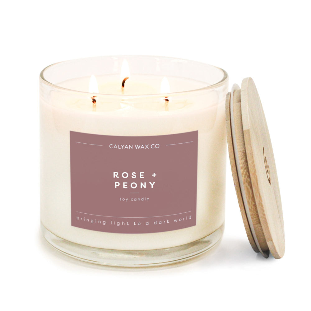 Rose + Peony 3 - Wick Clear Glass Tumbler Soy Candle - Calyan Wax Co.