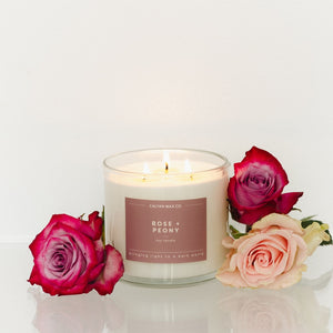 Rose + Peony 3 - Wick Clear Glass Tumbler Soy Candle - Calyan Wax Co.