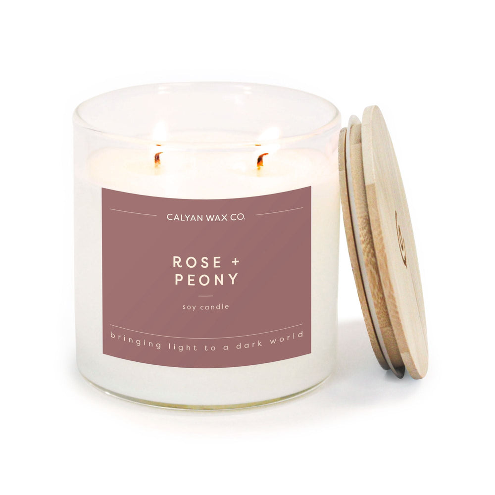Rose + Peony Glass Tumbler Soy Candle - Calyan Wax Co.