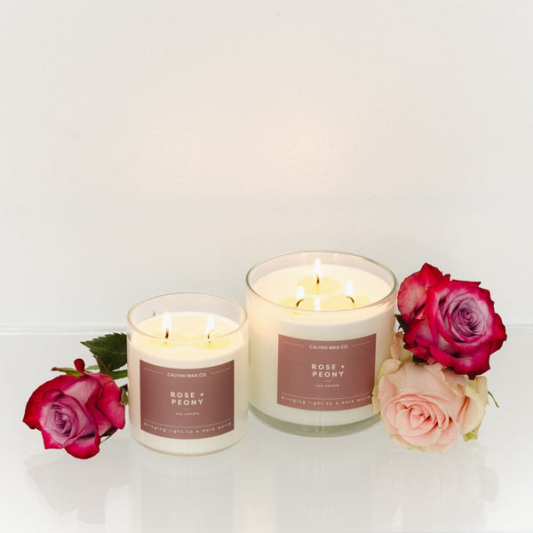 Rose + Peony Glass Tumbler Soy Candle - Calyan Wax Co.