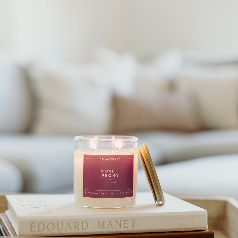 Rose + Peony Glass Tumbler Soy Candle - Calyan Wax Co.