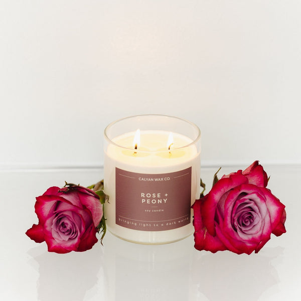 Rose + Peony Glass Tumbler Soy Candle - Calyan Wax Co.