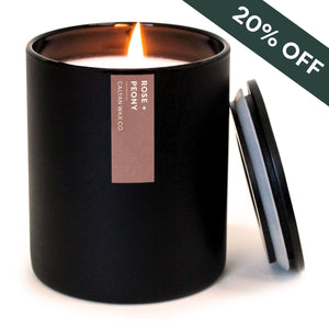 Rose + Peony Matte Black Tumbler Soy Candle - Calyan Wax Co.