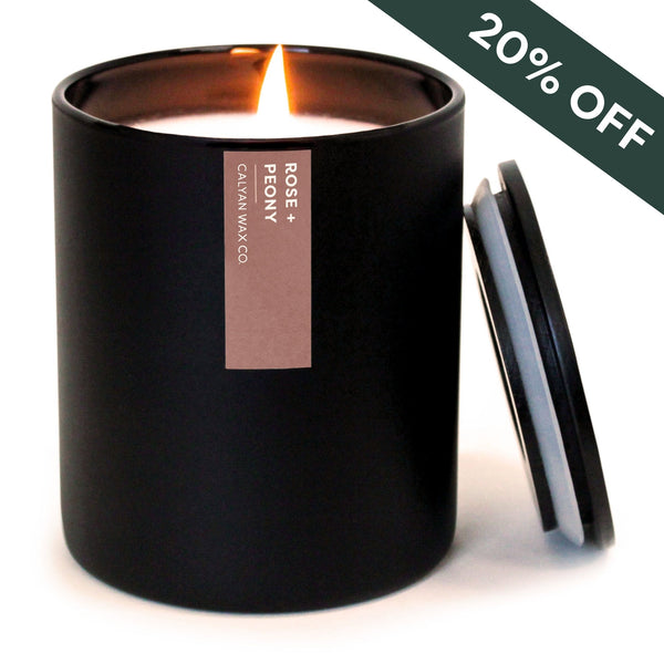 Rose + Peony Matte Black Tumbler Soy Candle - Calyan Wax Co.