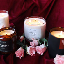 Load image into Gallery viewer, Rosewood + Amber 3 - Wick Clear Glass Tumbler Soy Candle - Calyan Wax Co.