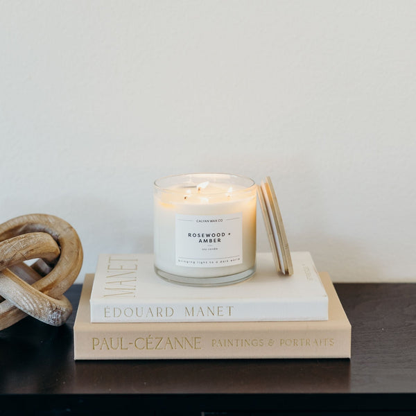 Rosewood + Amber 3 - Wick Clear Glass Tumbler Soy Candle - Calyan Wax Co.