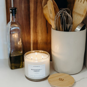 Rosewood + Amber 3 - Wick Clear Glass Tumbler Soy Candle - Calyan Wax Co.