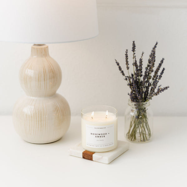 Rosewood + Amber Glass Tumbler Soy Candle - Calyan Wax Co.