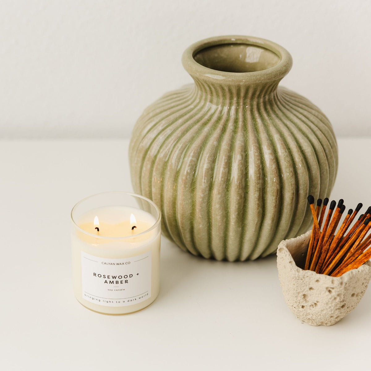 Rosewood + Amber Glass Tumbler Soy Candle - Calyan Wax Co.