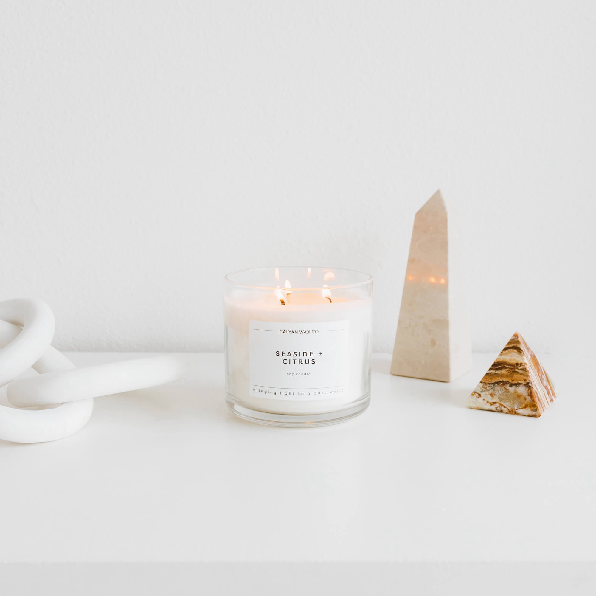 15 oz. Seaside + Citrus Soy Candle in a Clear Glass | Three Wicks