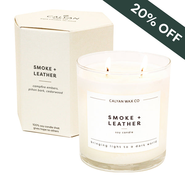Smoke + Leather Glass Tumbler Soy Candle - Calyan Wax Co.