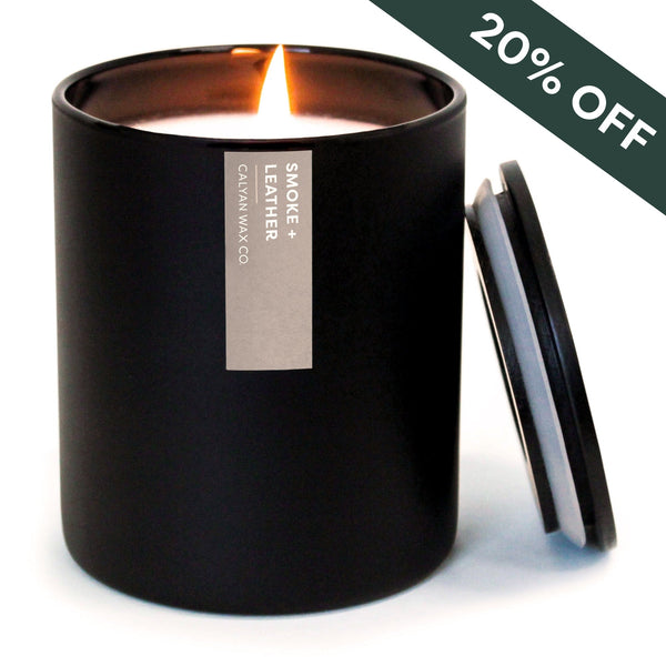 Smoke + Leather Matte Black Tumbler Soy Candle - Calyan Wax Co.