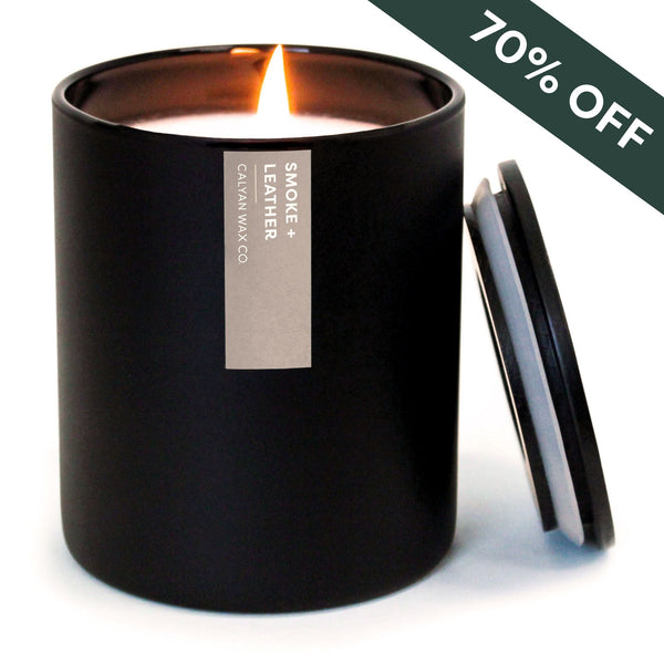Smoke + Leather Matte Black Tumbler Soy Candle - Calyan Wax Co.