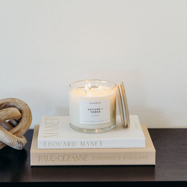 Vetiver + Tonka 3 - Wick Clear Glass Tumbler Soy Candle - Calyan Wax Co.