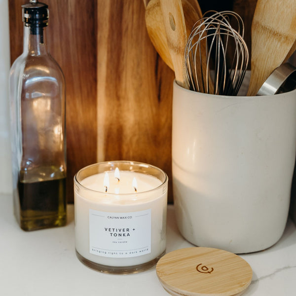 Vetiver + Tonka 3 - Wick Clear Glass Tumbler Soy Candle - Calyan Wax Co.