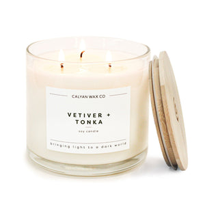 Vetiver + Tonka 3 - Wick Clear Glass Tumbler Soy Candle - Calyan Wax Co.
