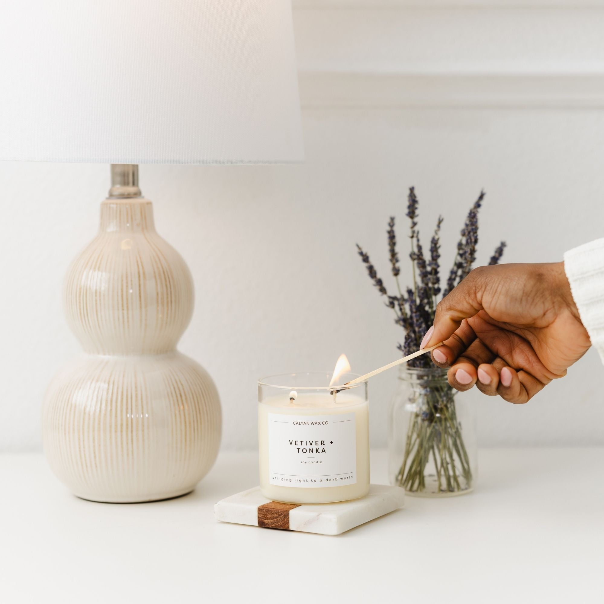 Vetiver + Tonka Soy Candle in a Glass Tumbler - Calyan Wax Co.